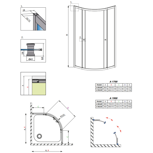 Душевая кабина RADAWAY Premium A 1700 (90x90) 30401-01-01