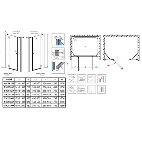 Душові двері RADAWAY Torrenta DWJS 150, 320712-01-01L + 320343-01-01