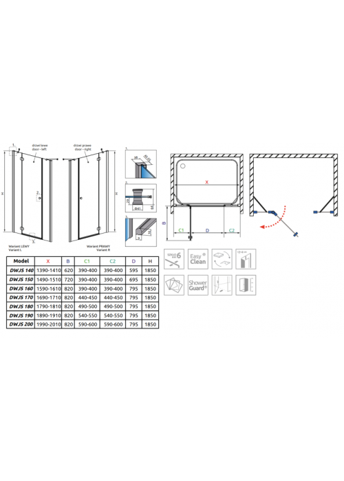 Душові двері RADAWAY Torrenta DWJS 140, 320612-01-01R + 320343-01-01