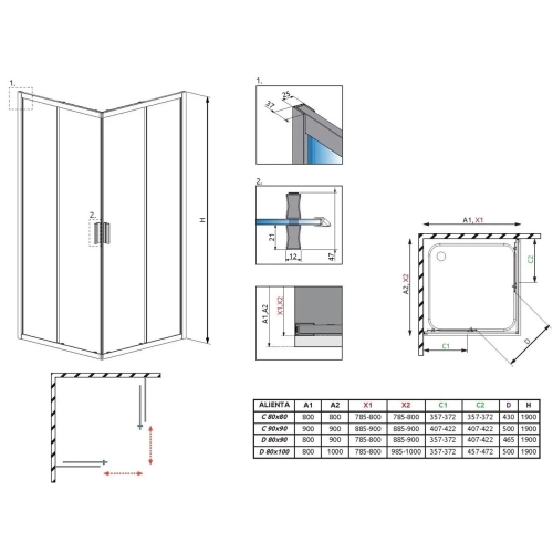 Душова кабіна RADAWAY Alienta Chrome C 800х800х1900 прозоре + піддон Radaway Tinos + сифон PB50TC (80x80) 10238080-01-01KT