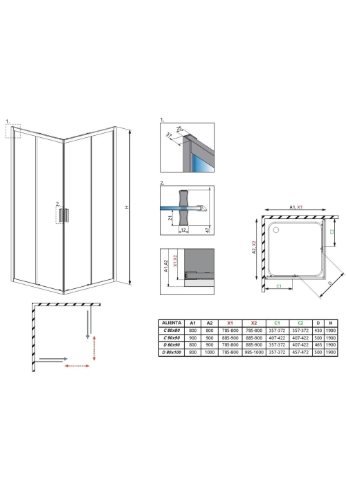 Душова кабіна RADAWAY Alienta Chrome C 800х800х1900 прозоре + піддон Radaway Tinos + сифон PB50TC (80x80) 10238080-01-01KT