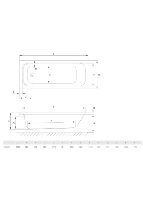 Ванна акрилова Radaway MIA Eco 160x70 з ніжками WA1-55-160x070