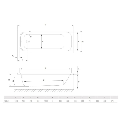 Ванна акрилова RADAWAY MIA 170x70 (WA1-55-170x070) + ніжки (NWE-68)