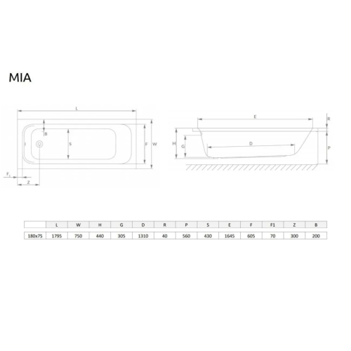 Ванна акрилова Radaway MIA Eco 180x75 з ніжками WA1-55-180x075