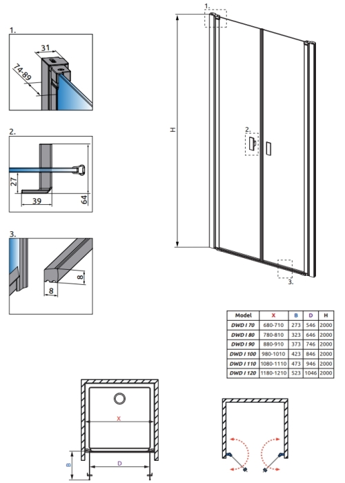 Душові двері RADAWAY Nes DWD I 70, 10027070-01-01