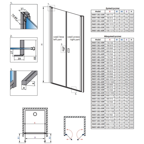 Душові двері RADAWAY Nes 8 DWD I 70, 10077035-01-01L + 10077035-01-01R