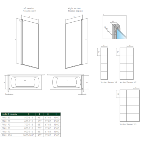 Шторка для ванни RADAWAY Nes 8 Black PNJ I Factory Left, 10061050-54-55L