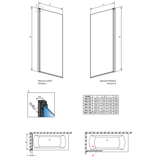 Шторка для ванны RADAWAY Nes 8 Black PNJ I Frame Right, 10061050-54-56R