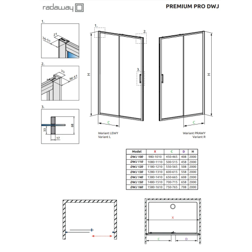 Душові двері Radaway Premium Pro Black DWJ 1000x2000 ліва 1014100-54-01L