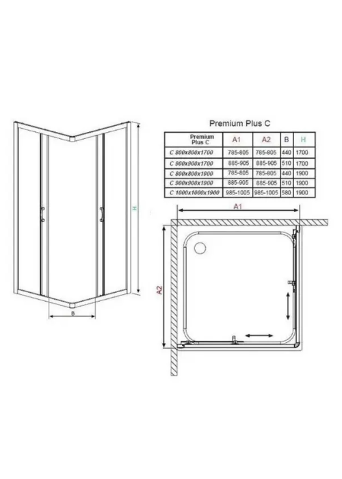 Душова кабіна RADAWAY Premium Plus C  Прозоре скло (90x90) 30453-01-01N