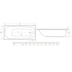 Ванна акриловая RADAWAY Tesalia 160x70 (WA1-06-160x070US) + ножки (NWE-68) + сифон R135