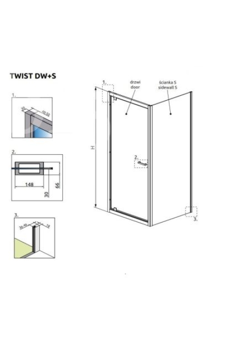 Душевая кабина RADAWAY Twist DW+S 70, 382000-01 + 382009-01