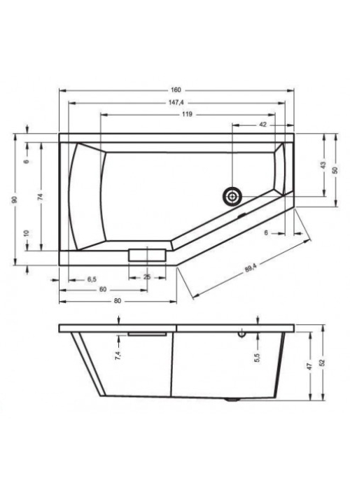 Ванна Riho Geta 160х90 R BA86