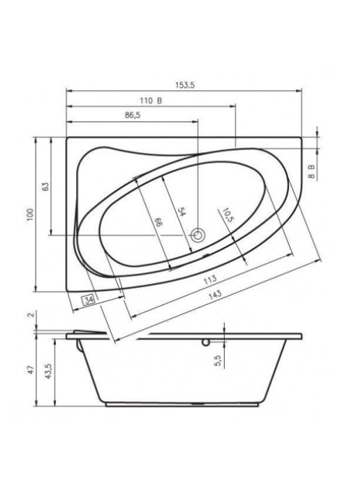 Ванна Riho Lyra 153х100 R BA67