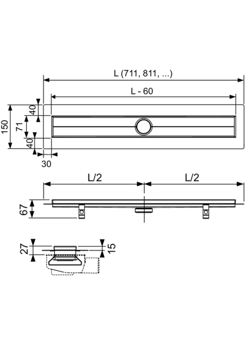 Душовий канал TECEdrainline, з фланцем, 600800