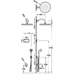 Душова система з термостатом Tres Clasic Shower Technology, з ел. кер. (верх.душ Ø 300 мм), стара латунь, 09226301LV