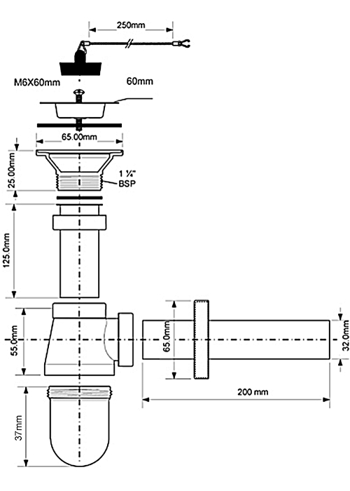 Сифон для раковини McALPINE, хром 220+255CB