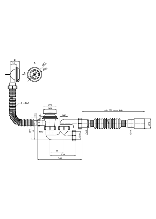 Сифон для ванни Agua BS05K 1 1/2"х40/50 мм з системою Сlick-Сlack, з переливом та ревізією, CV033454