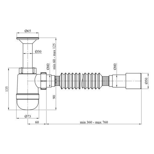 Сифон для раковини Agua TB06 1 1/4''х40/50 мм з литим випуском, CV033468