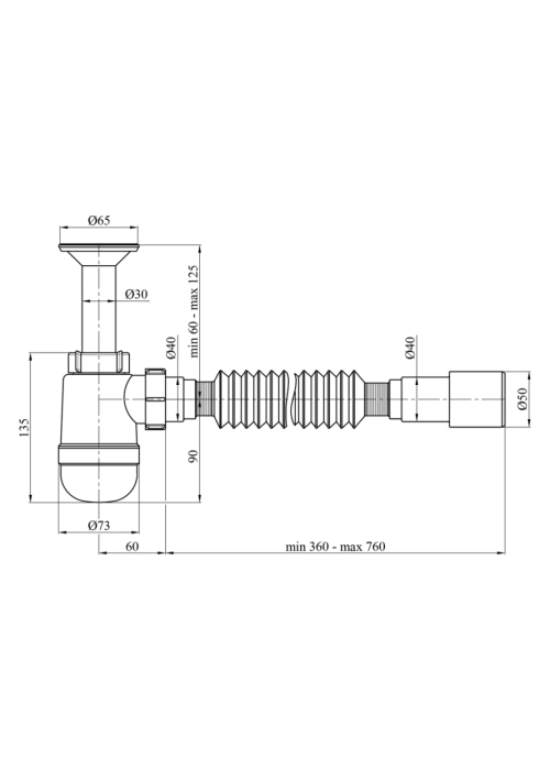 Сифон для раковини Agua TB06 1 1/4''х40/50 мм з литим випуском, CV033468