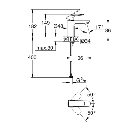 Одноважільний змішувач для раковини Grohe Cubeo S-розміру 1016990000