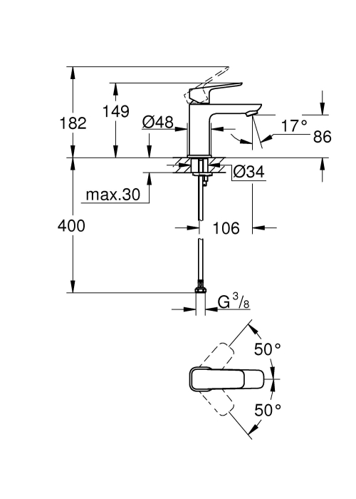 Одноважільний змішувач для раковини Grohe Cubeo S-розміру 1016990000