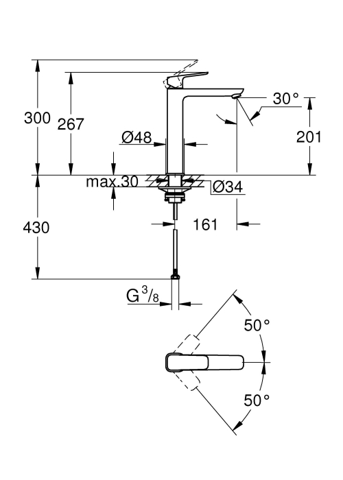 Одноважільний змішувач для раковини Grohe Cubeo XL-розміру 1017290000