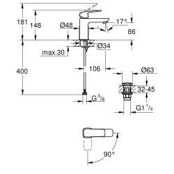 Одноважільний змішувач для раковини Grohe Cubeo S-розміру 1017320000