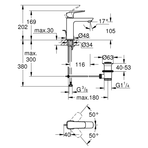 Одноважільний змішувач для раковини Grohe Cubeo M-розміру 1017490000