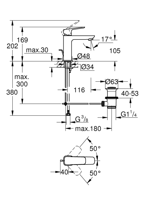 Одноважільний змішувач для раковини Grohe Cubeo M-розміру 1017490000