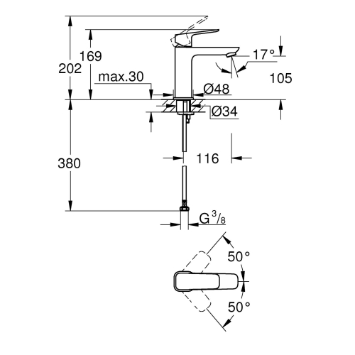 Одноважільний змішувач для раковини Grohe Cubeo M-розміру 1017550000