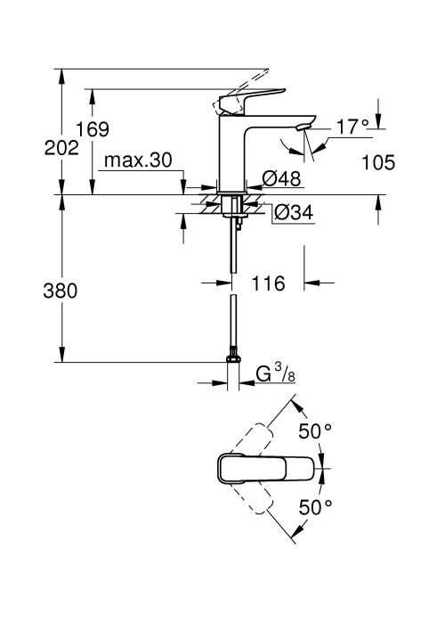 Одноважільний змішувач для раковини Grohe Cubeo M-розміру 1017550000