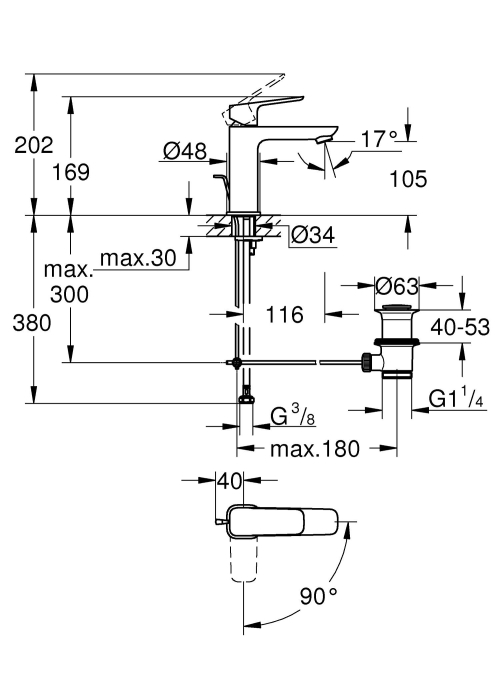 Одноважільний змішувач для раковини Grohe Cubeo M-розміру 1017560000