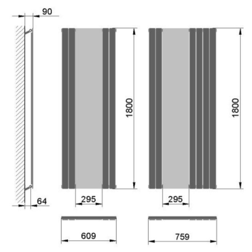Вертикальный радиатор Betatherm Mirror 1800*759 мм LE 1118/10 9005M 99