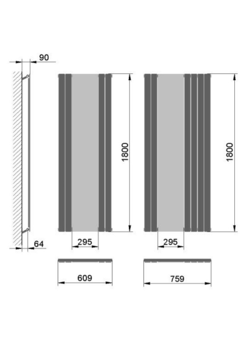 Вертикальний радіатор Betatherm Mirror 1800*759 мм LE 1118/10 9005M 99