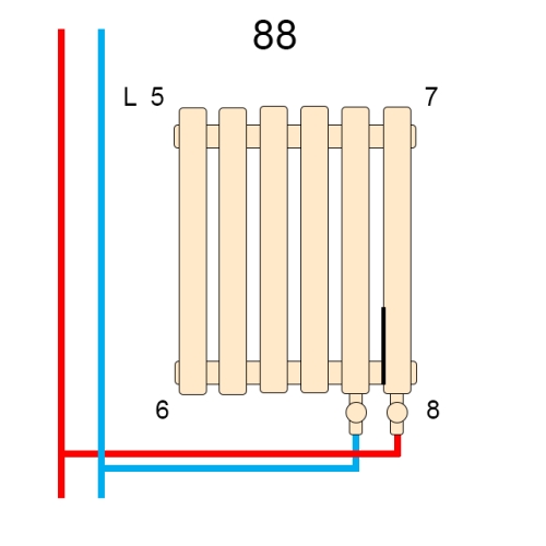 Вертикальний радіатор Betatherm Praktikum 2, H-500 mm, L-805 mm PV 2050/21 9016M 88