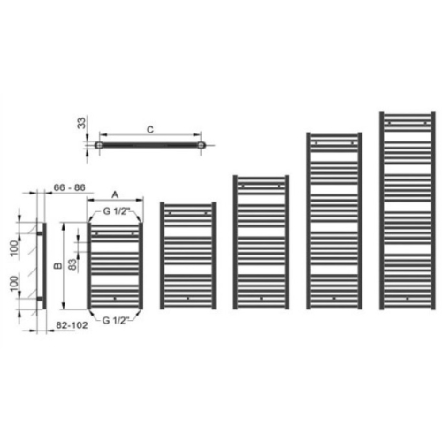 Рушникосушка Betatherm  HQ 500*1025  RAL 9005M HQ 50100 9005M