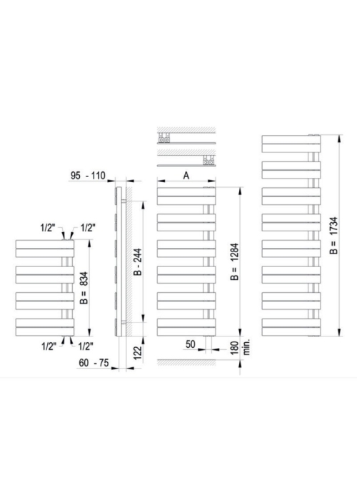 Рушникосушка Betatherm  HZ 500*834 Білий RAL 9016M HZ 50800 9016M