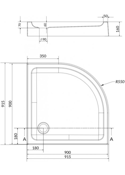 Піддон душової кабіни Cersanit ТАКО 90x16 напівкруглий S204-004 