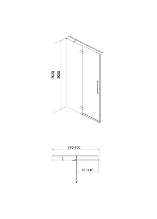 Душові двері розпашні Cersanit  CREA 90x200 праві S159-006 