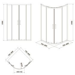 Душевая кабина полукруглая Cersanit ZIP BLACK,прозрачное стекло 80x80x190 S163-007