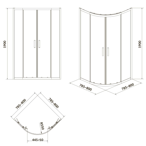 Душова кабіна напівкругла Cersanit ZIP BLACK,прозоре скло 80x80x190 S163-007 