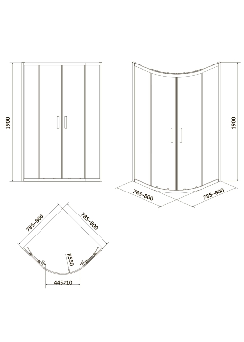 Душевая кабина полукруглая Cersanit ZIP BLACK,прозрачное стекло 80x80x190 S163-007