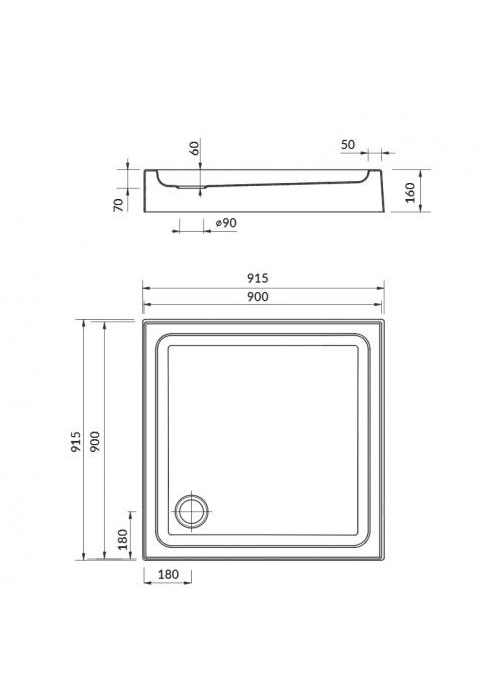 Душовий піддон прямокутний Cersanit ТАКО 90x16 S204-012 