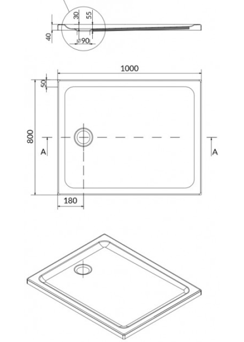 Піддон душової кабіни Cersanit ТАКО 100x80x4 прямокутний S204-019 