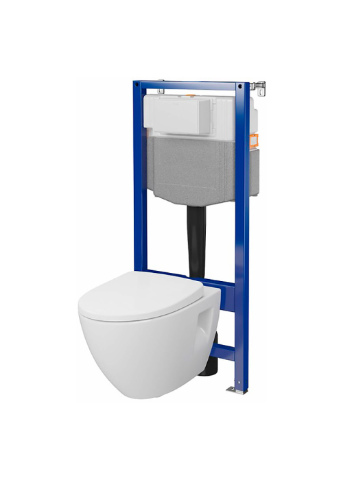 Інсталяція Cersanit C35 AQUA 50 QF з кнопкою BASE CIRCLE + підвісний унітаз MODUO PLUS із сидінням (S701-814)