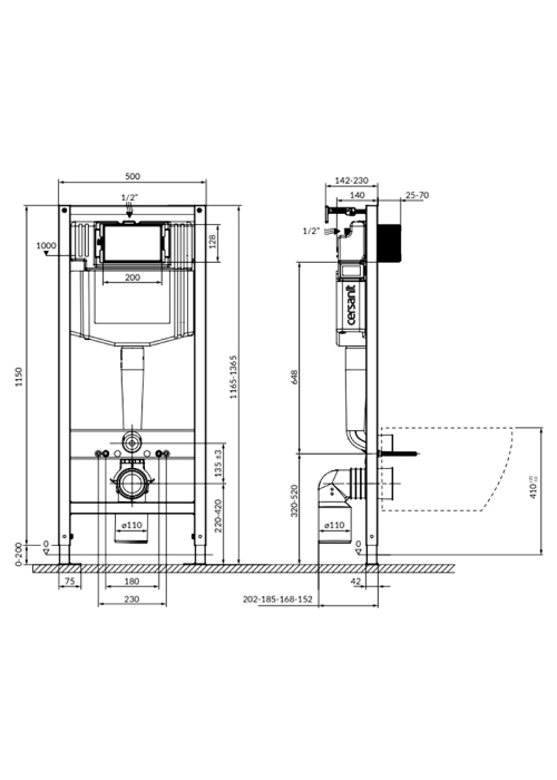 Инсталляция Cersanit SYSTEM 50  + подвесной унитаз DESSE VORTEX с сидением (K97-526+S4024-001)
