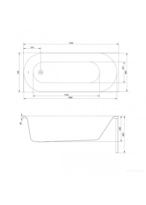Ванна акрилова Cersanit OCTAVIA 170 x 70 прямокутна з ніжками, S301-253