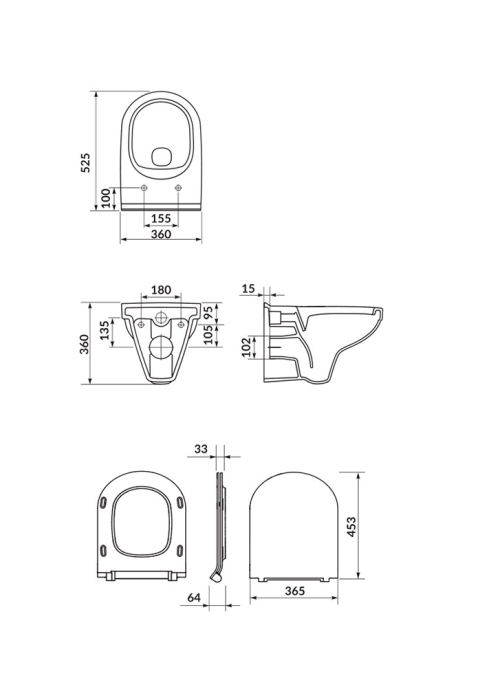 Унітаз підвісний Cersanit SIMPLE ON B 471 ZIP + сидіння дюропласт soft close S701-565