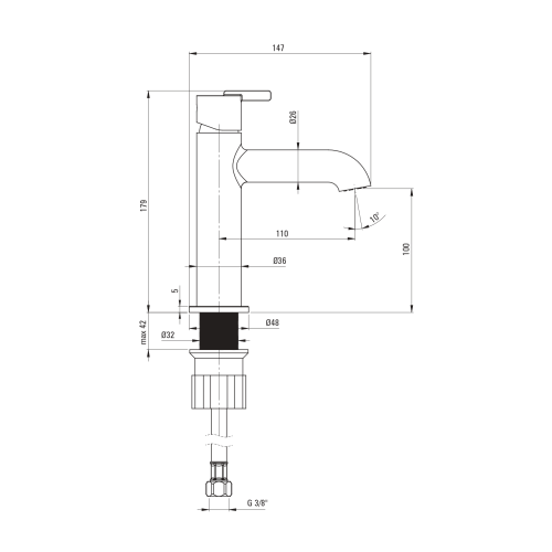 Смеситель для раковины Deante Silia, сталь BQS_F20M